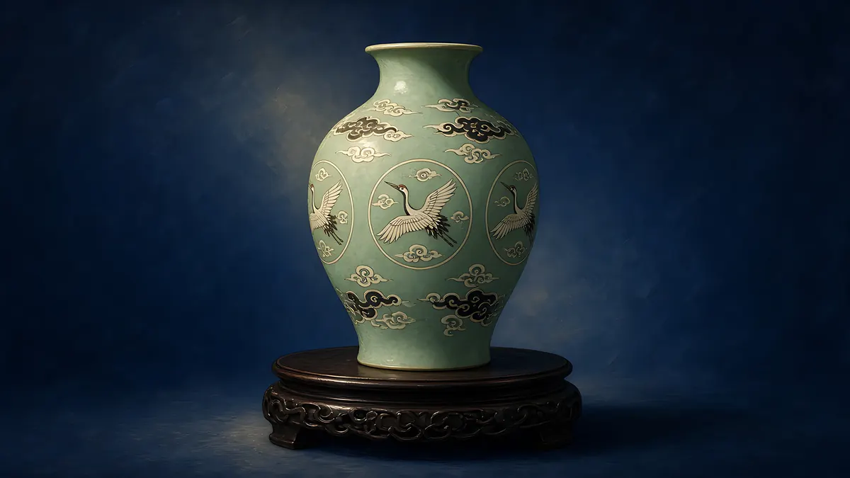 Illustration: a Goryeo celadon vase inlaid with cranes and clouds
